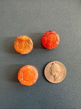 RARE Vintage Chinese Carved Carnelian Beads A